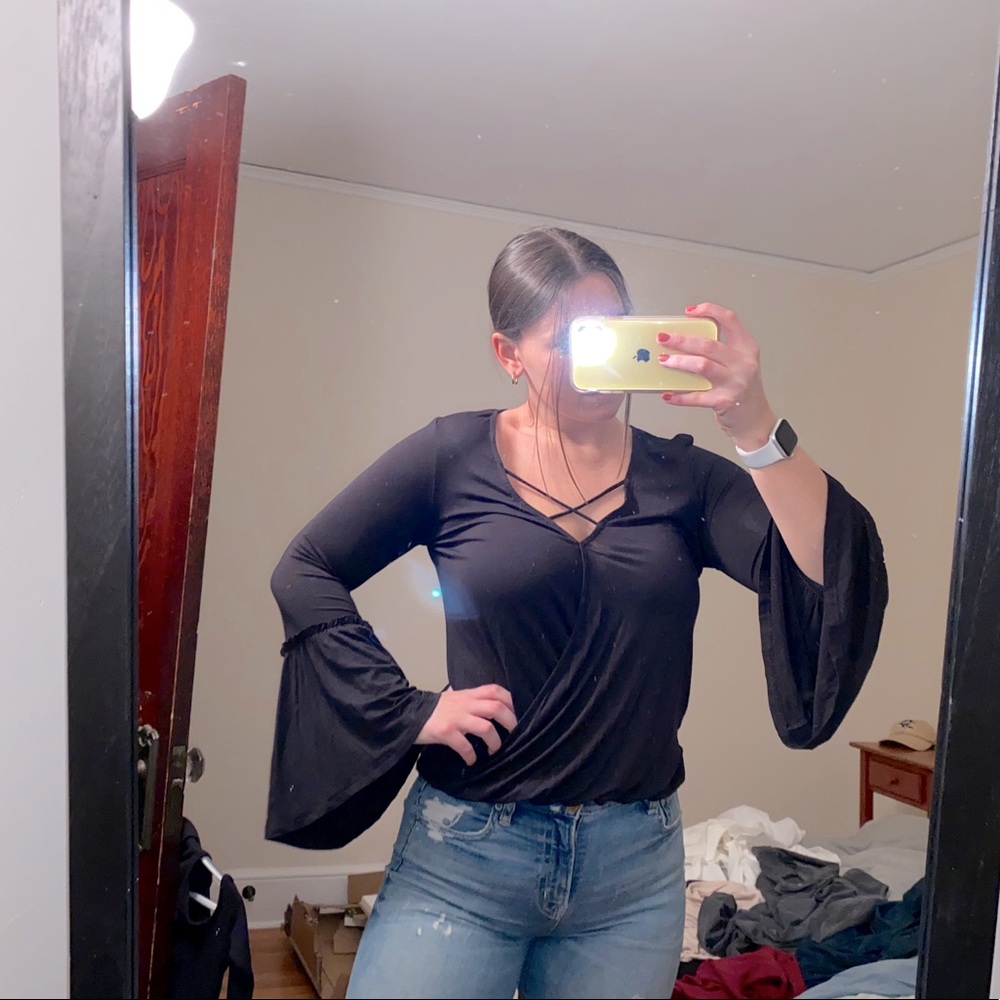 Black top with flare sleeves